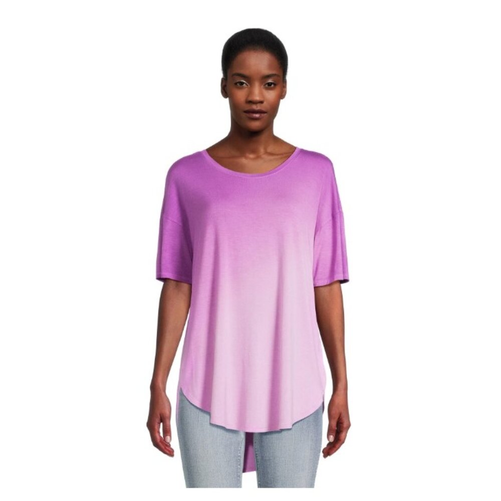 Time and Tru Women's Crewneck Solid & Tie-Dye Tunic Tee with Short Sleeve